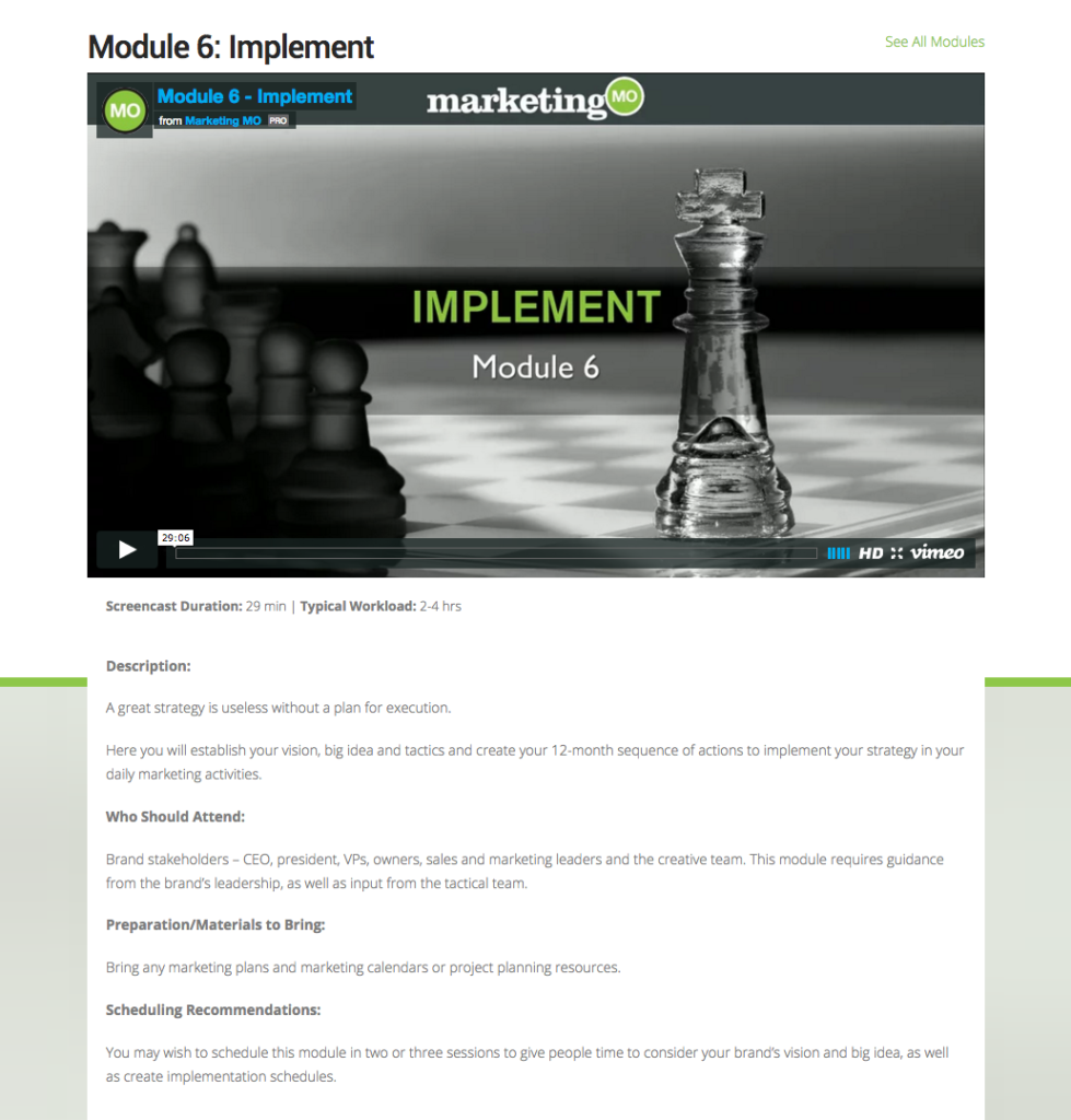 Strategic Marketing Course - Module 6 - Implement - Details