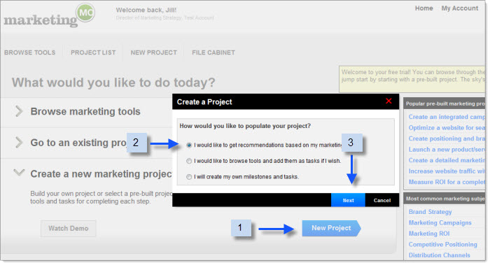 Create a marketing project