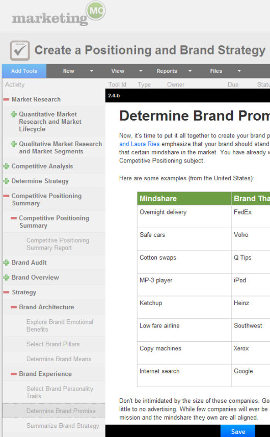 Marketing MO planning app